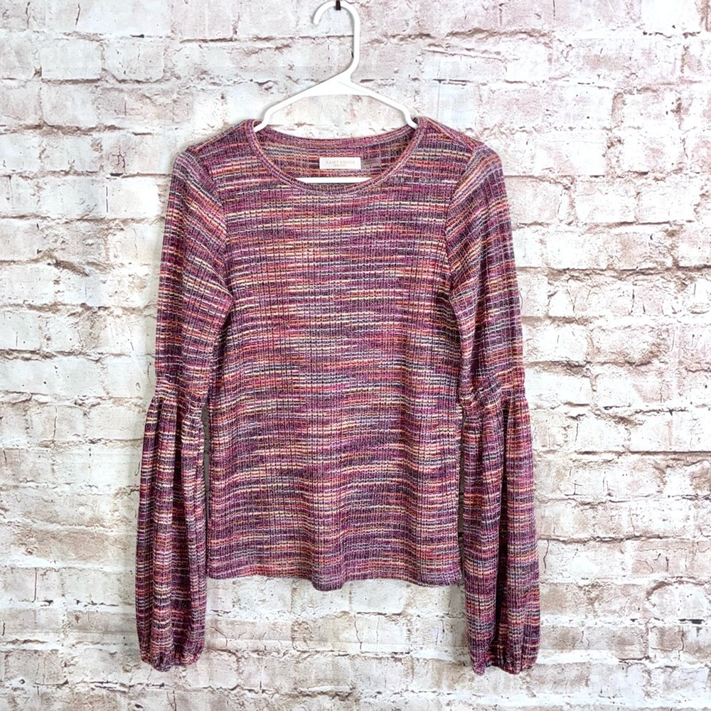 Ramy Brook Women's Knit Dotty Long Sleeve Top Multicolored Striped Size Small
